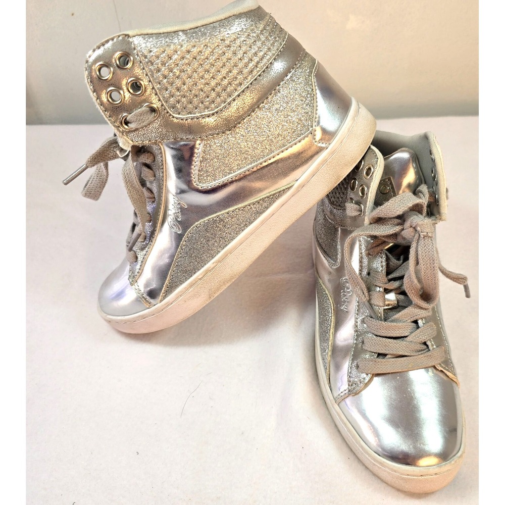 Love Pastry Silver Metallic Hip Hop Dance Boots Sneakers Womens Sz 5.5 High Top
